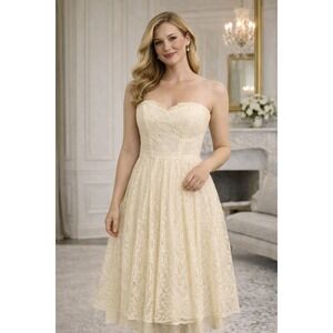 Gunne Sax  Strapless Dress SZ 7 Yellow‎ Lace Crinoline MIDI 70's Sakowitz Prom